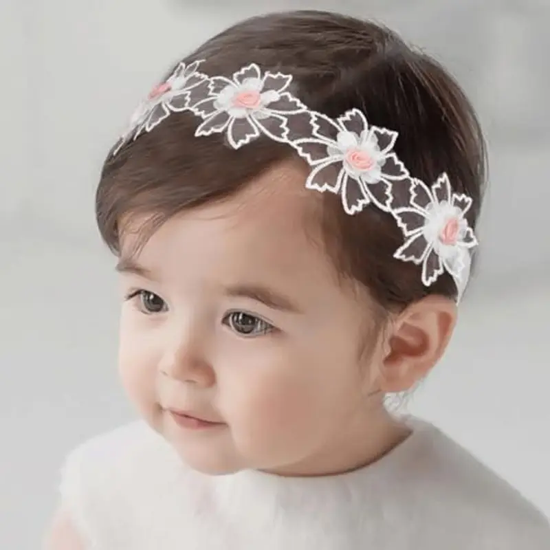Fashband Baby Girls Fasce elastiche per capelli in pizzo a fiori Bianco Accessori per capelli morbidi per neonati,