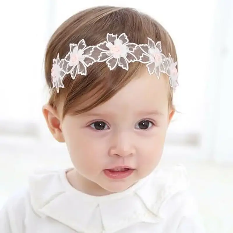 Fashband Baby Girls Fasce elastiche per capelli in pizzo a fiori Bianco Accessori per capelli morbidi per neonati miniatura 3