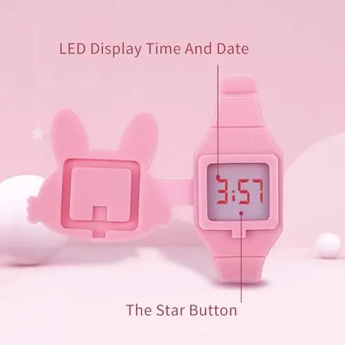Fasheepfa Orologio digitale a LED a forma di animale per ragazze con cinturino in silicone a conchiglia design miniatura 3