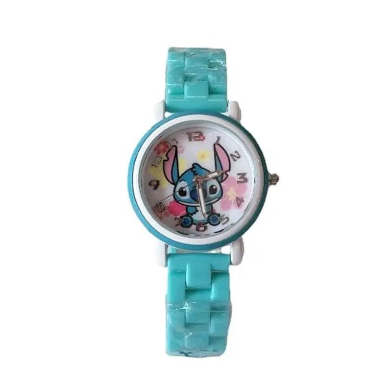 FASHION YO Orologio analogico al quarzo con cinturino in acciaio inox, motivo: gatti e ragazze, idea regalo per bambini, Stitch Blu, Bracciale