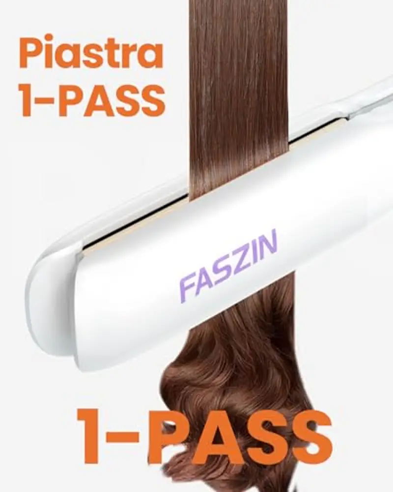 Faszin Piastra Capelli Professionale 2-In-1, Piastre Ioniche di Titanio, Riscaldamento In Soli 20 Secondi, Display LCD Chiaro, Ideale Per Capelli Lisci, Ricci e Mossi (Bianco-1) miniatura 3