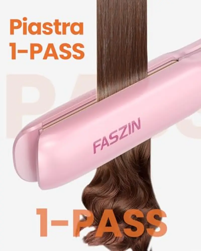 Faszin Piastra Capelli Professionale 2-In-1, Piastre Ioniche di Titanio, Riscaldamento In Soli 20 Secondi, Display LCD Chiaro, Ideale Per Capelli Lisci, Ricci e Mossi, Rosa miniatura 3