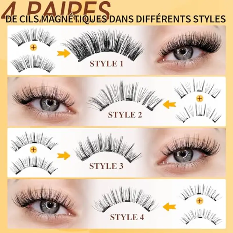 Faux Cils Magnetique aspect naturel 4 paires, aucune colle requise, ensemble de cils magnétiques réutilisables avec applicateur, faciles à porter avec instructions (4 paires B) miniatura 2