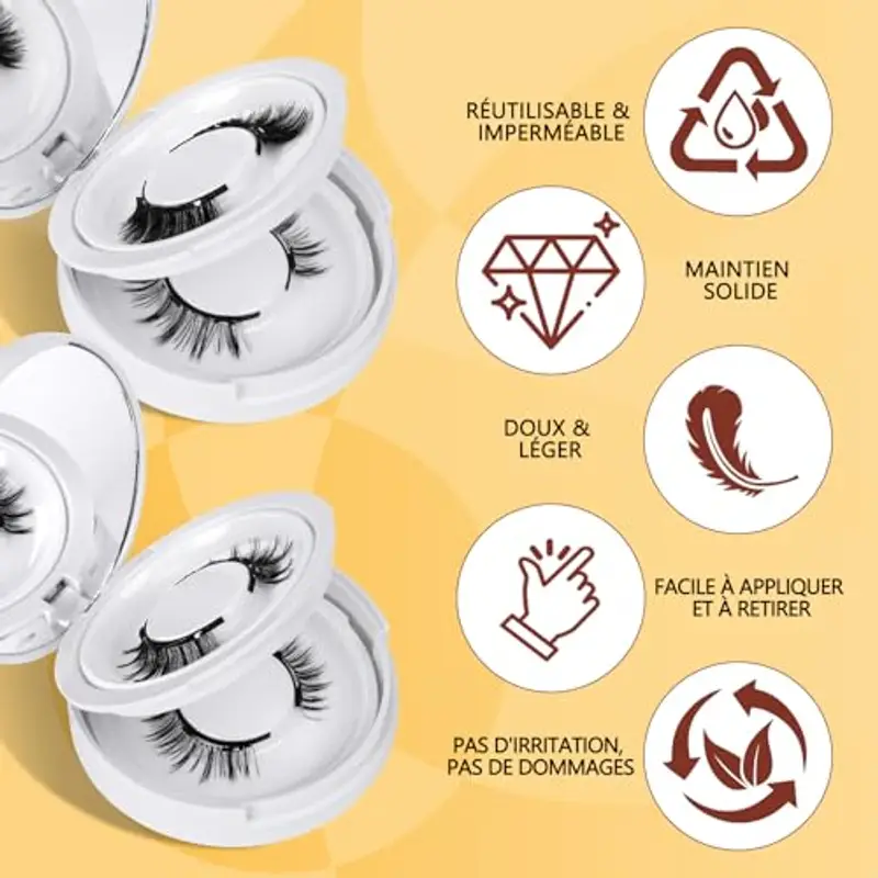 Faux Cils Magnetique aspect naturel 4 paires, aucune colle requise, ensemble de cils magnétiques réutilisables avec applicateur, faciles à porter avec instructions (4 paires B) miniatura 3