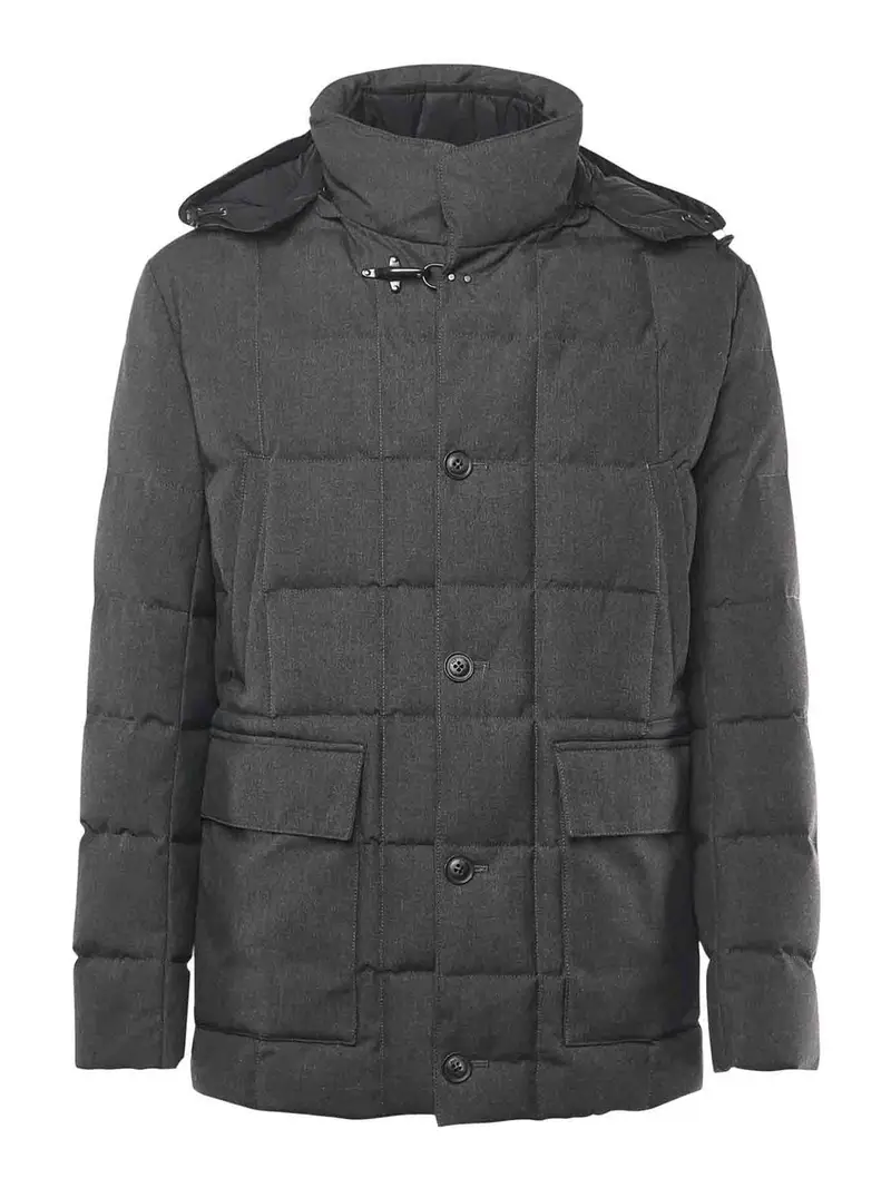 Caban imbottito in tela melange Grigio