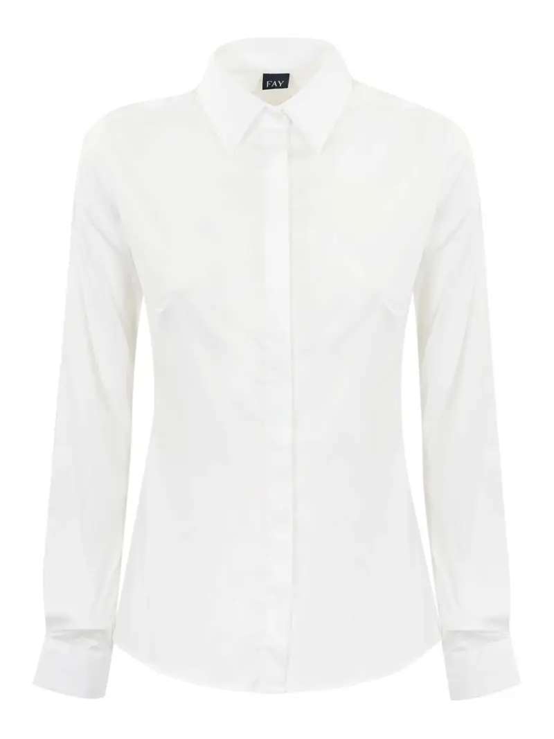 Camicia In Popeline Con Collo Italiano Bianco
