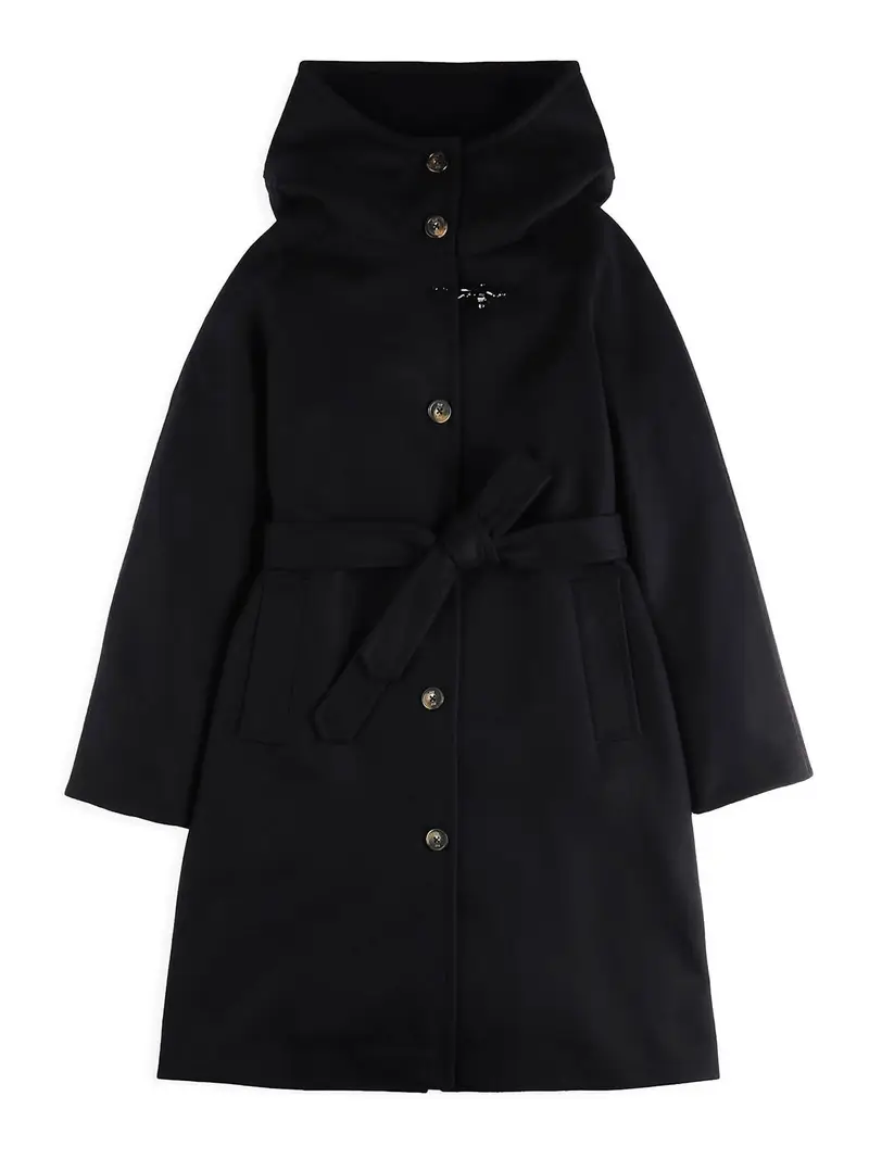 Cappotto Donna Blu Con Bottoni E Cintura