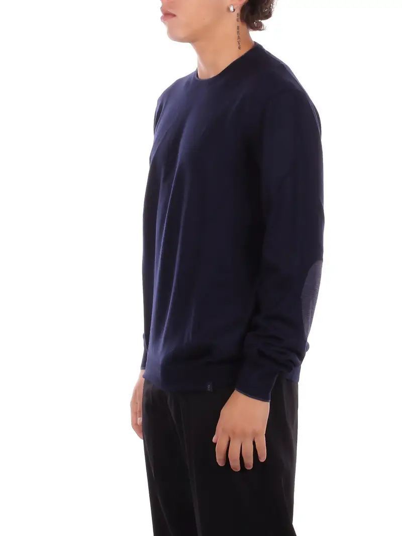 Maglia Uomo FAY Blu denim Maglia giro profili +toppe miniatura 2