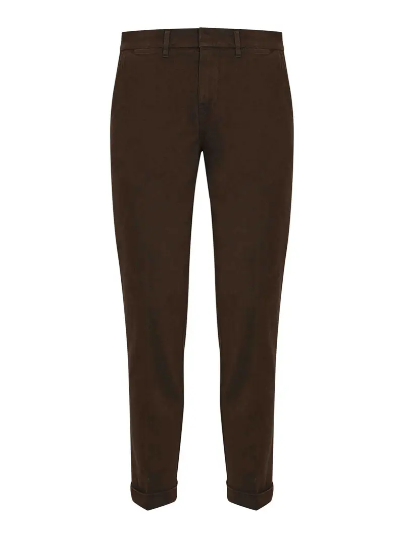 Pantaloni slim fit in gabardine di cotone Marrone