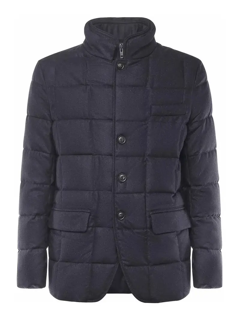 Piumino Corto In Flanella Di Lana Cardata Blu