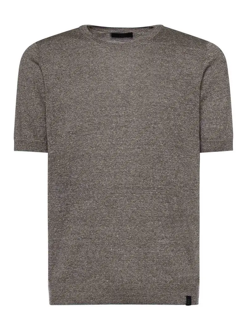 T-shirt in lino e cotone Marrone Scuro