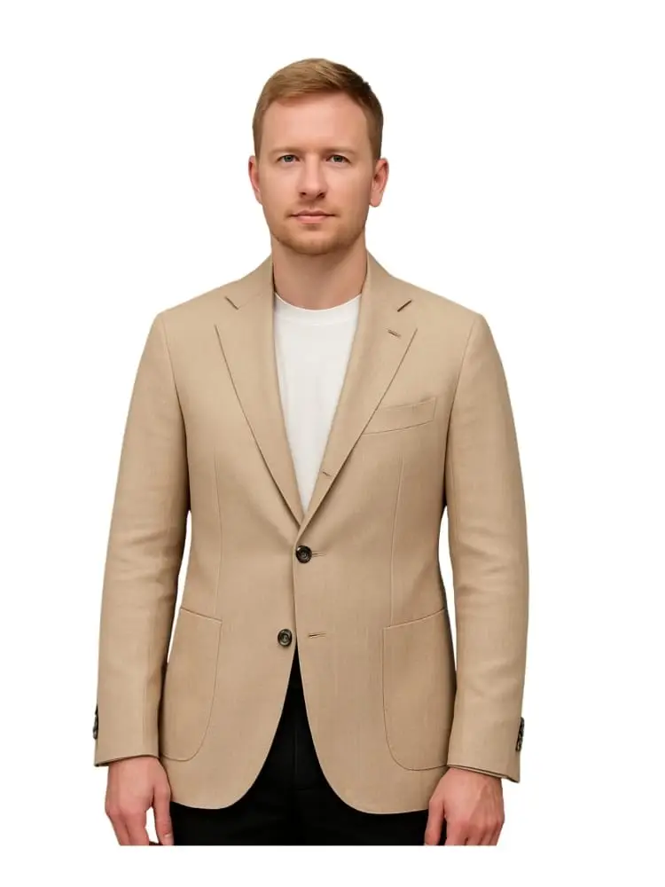 giacca monopetto in jersey strech effetto grisaglia beige bottone in acciao brunito