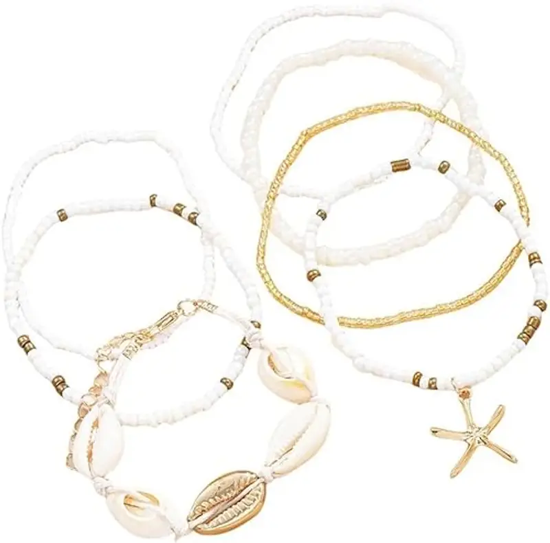 FDEETY Braccialetti Conchiglia Stella Marina Perline Bianche Gioielli Estivi Accessori Spiaggia Bracciale Ragazzi Bambini