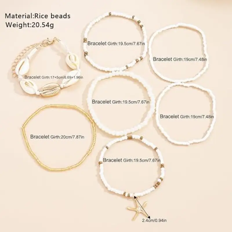 FDEETY Braccialetti Conchiglia Stella Marina Perline Bianche Gioielli Estivi Accessori Spiaggia Bracciale Ragazzi Bambini miniatura 2