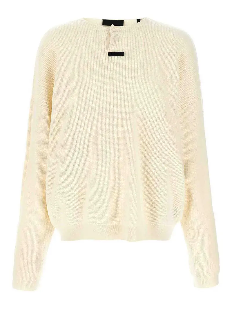 Maglione Henley con motivo waffle Beige