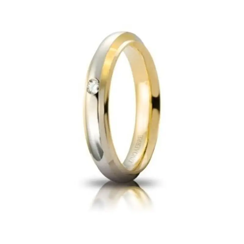 Fede Nuziale UNOAERRE Cassiopea con diamante Oro giallo bianco Brillanti Promesse