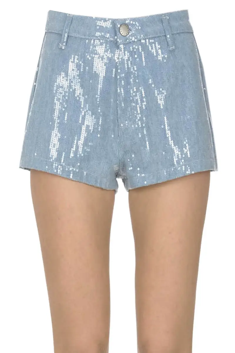 Shorts in denim con paillettes Denim Chiaro