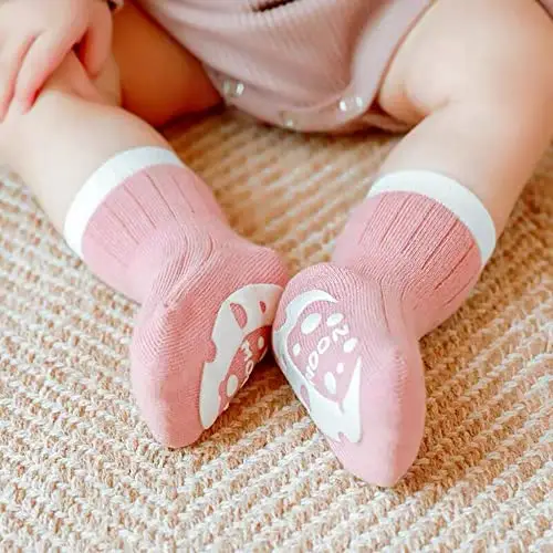 FedMois 5 paia calzini antiscivolo in cotone bimbi bambini, cielo, 0 miniatura 3