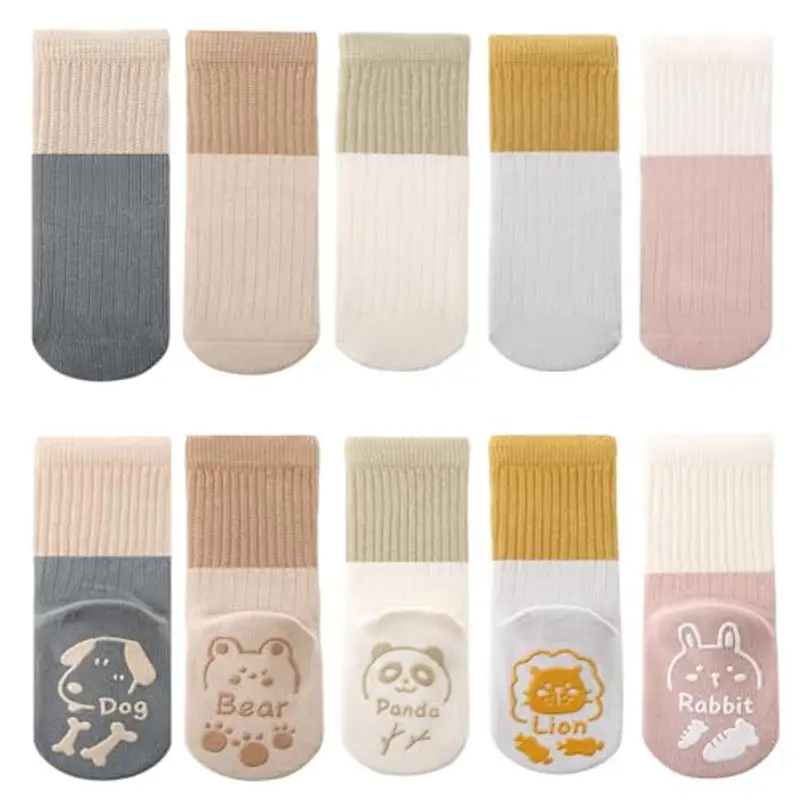 FedMois 5 paia calzini antiscivolo in cotone bimbi bambini, Lettera, 1