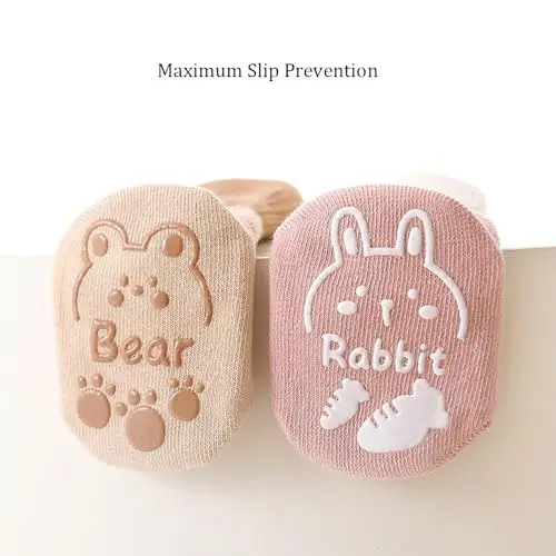 FedMois 5 paia calzini antiscivolo in cotone bimbi bambini, Lettera, 3 miniatura 2