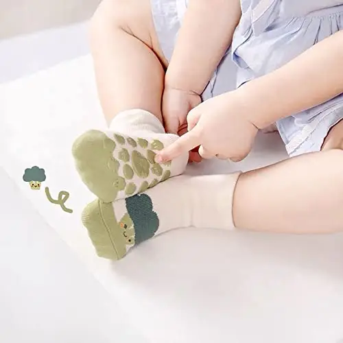 FedMois 5 paia calzini antiscivolo in cotone bimbi bambini, piante, 0 miniatura 2