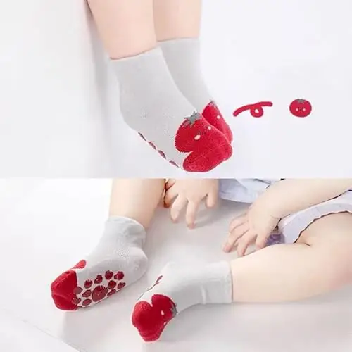 FedMois 5 paia calzini antiscivolo in cotone bimbi bambini, piante, 0 miniatura 3