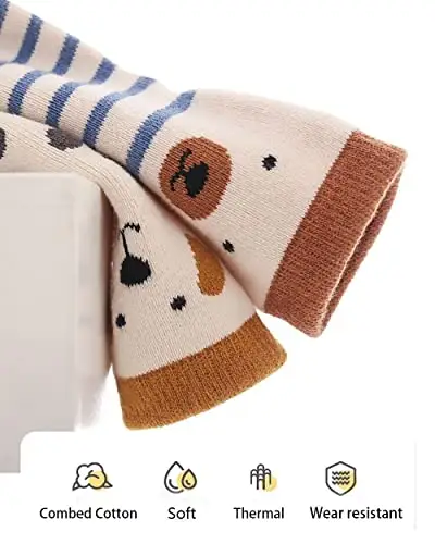 FedMois 5 paia calzini antiscivolo invernali termici in cotone bimbi bambini, pinguino, 0 miniatura 2