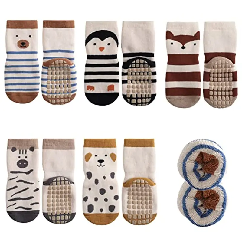 FedMois 5 paia calzini antiscivolo invernali termici in cotone bimbi bambini, pinguino, 1