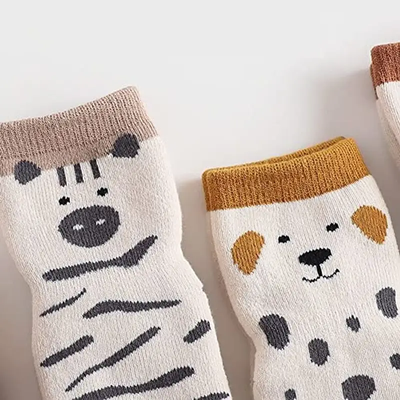 FedMois 5 paia calzini antiscivolo invernali termici in cotone bimbi bambini, pinguino, 1 miniatura 3