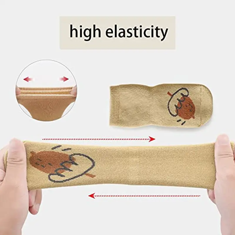 FedMois 5 paia calzini antiscivolo invernali termici in cotone bimbi bambini, volpe, 1 miniatura 2