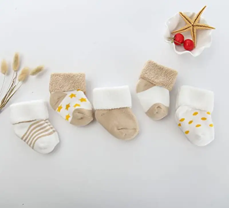 FedMois 5 Paia Calzini Cotone Invernali Termici Neonati Bambini, Beige, 12-24 mesi miniatura 3