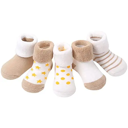 FedMois 5 Paia Calzini Cotone Invernali Termici Neonati Bambini, Beige, 6 miniatura 2