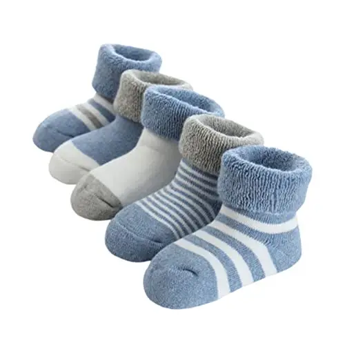 FedMois 5 Paia Calzini Cotone Invernali Termici Neonati Bambini, Blu, 6