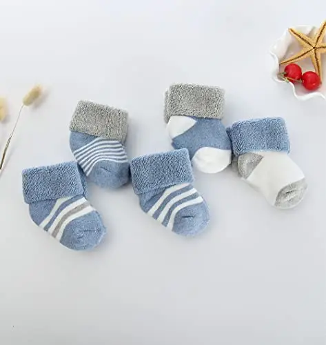 FedMois 5 Paia Calzini Cotone Invernali Termici Neonati Bambini, Blu, 6 miniatura 2
