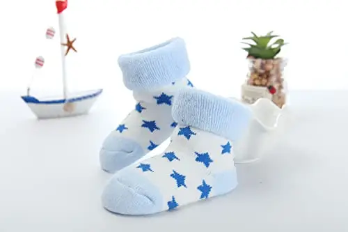 FedMois 5 Paia Calzini Cotone Invernali Termici Neonati Bambini, Cielo blu, 6 miniatura 2