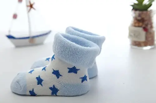 FedMois 5 Paia Calzini Cotone Invernali Termici Neonati Bambini, Cielo blu, 6 miniatura 3