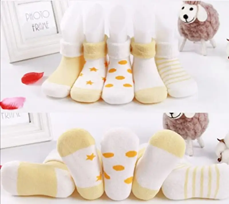 FedMois 5 Paia Calzini Cotone Invernali Termici Neonati Bambini, Giallo, 0-6 mesi miniatura 2