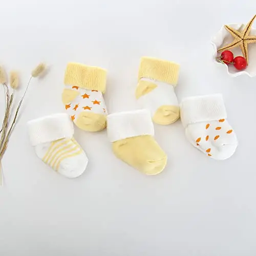 FedMois 5 Paia Calzini Cotone Invernali Termici Neonati Bambini, Giallo, 6 miniatura 3
