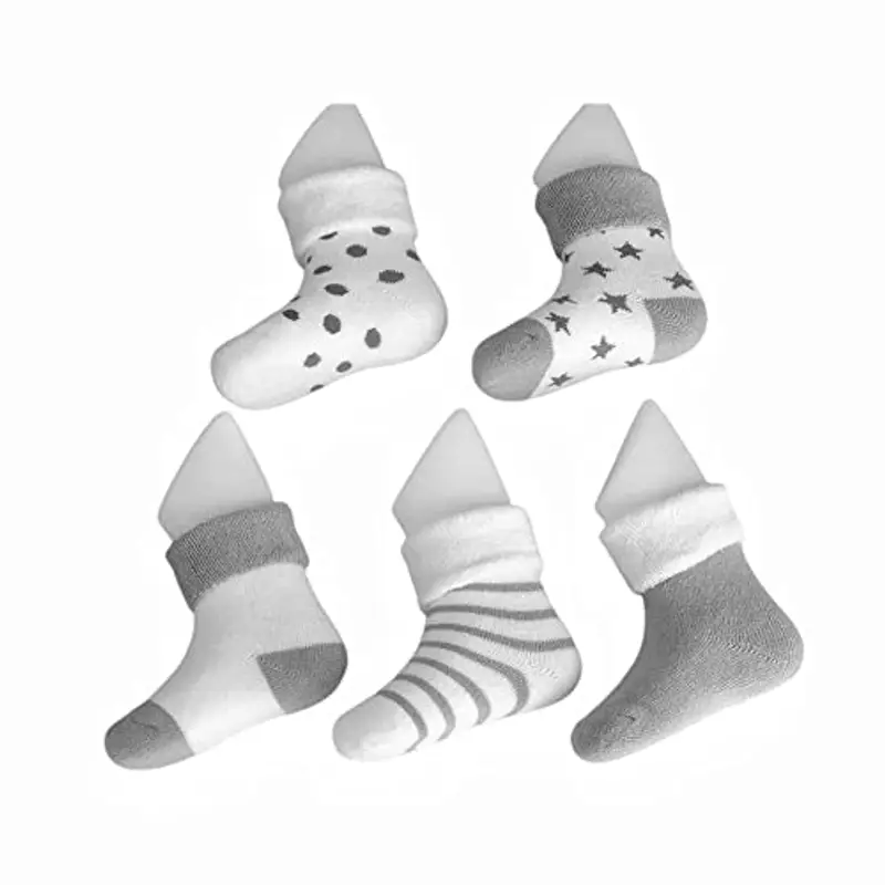 FedMois 5 Paia Calzini Cotone Invernali Termici Neonati Bambini, Grigio, 6-12 mesi miniatura 2