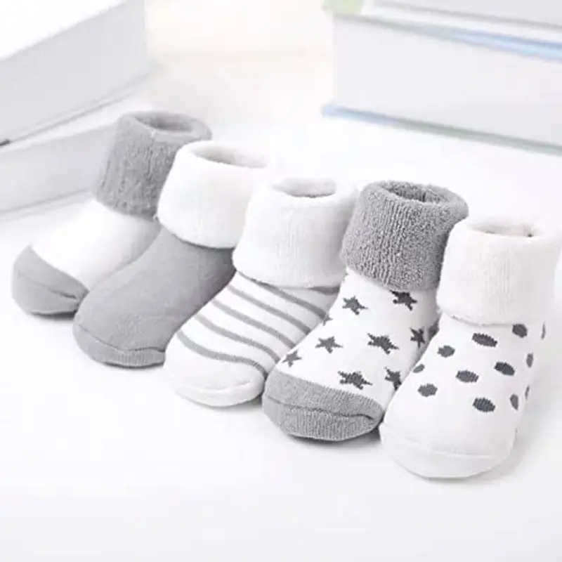 FedMois 5 Paia Calzini Cotone Invernali Termici Neonati Bambini, Grigio, 6-12 mesi miniatura 3