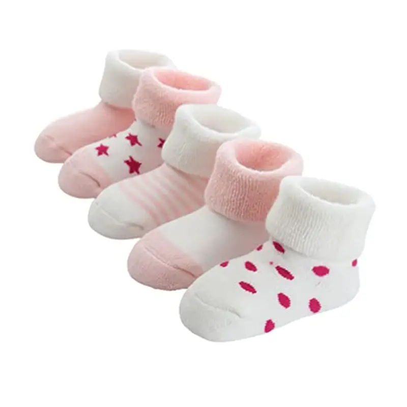 FedMois 5 Paia Calzini Cotone Invernali Termici Neonati Bambini, Rosa, 0
