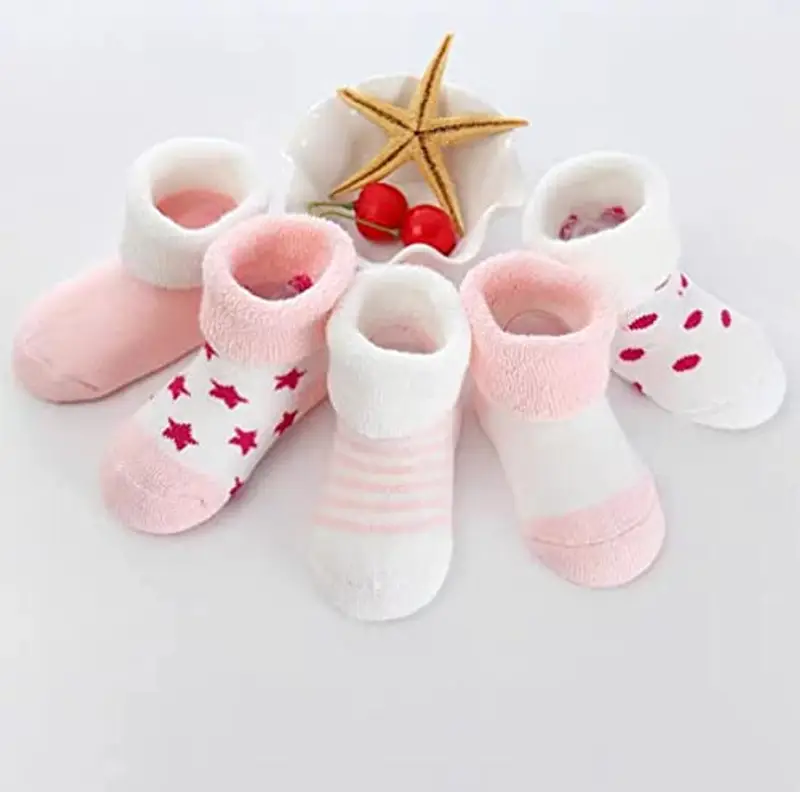 FedMois 5 Paia Calzini Cotone Invernali Termici Neonati Bambini, Rosa, 0 miniatura 2