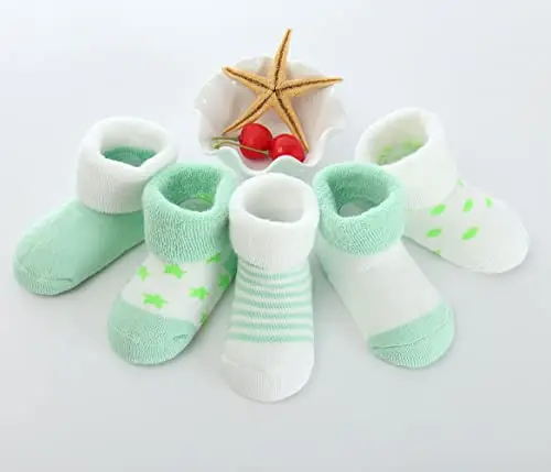 FedMois 5 Paia Calzini Cotone Invernali Termici Neonati Bambini, Verde, 0 miniatura 2