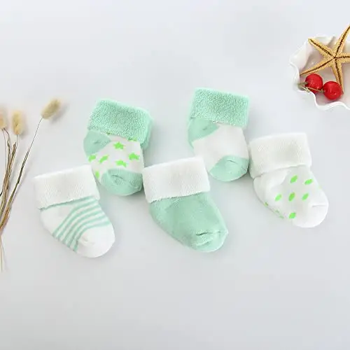 FedMois 5 Paia Calzini Cotone Invernali Termici Neonati Bambini, Verde, 0 miniatura 3