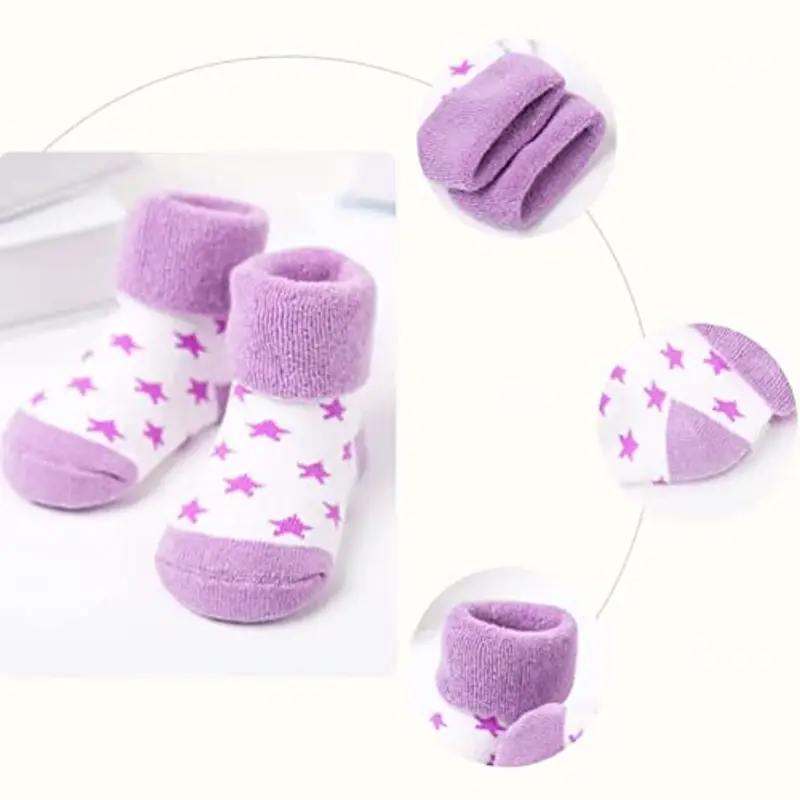 FedMois 5 Paia Calzini Cotone Invernali Termici Neonati Bambini, Viola, 0 miniatura 2