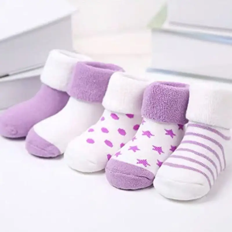 FedMois 5 Paia Calzini Cotone Invernali Termici Neonati Bambini, Viola, 12-24 mesi miniatura 3
