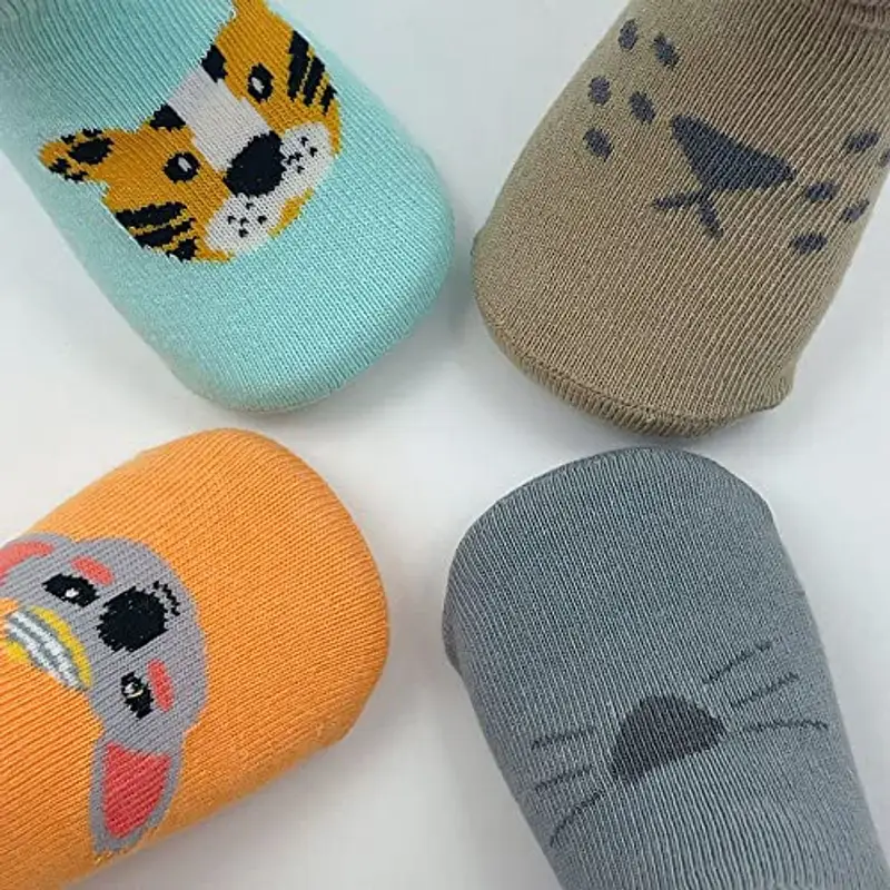 FedMois 6 paia calzini antiscivolo in cotone bimbi bambini motivi animali, animali, 0-1 anno miniatura 2