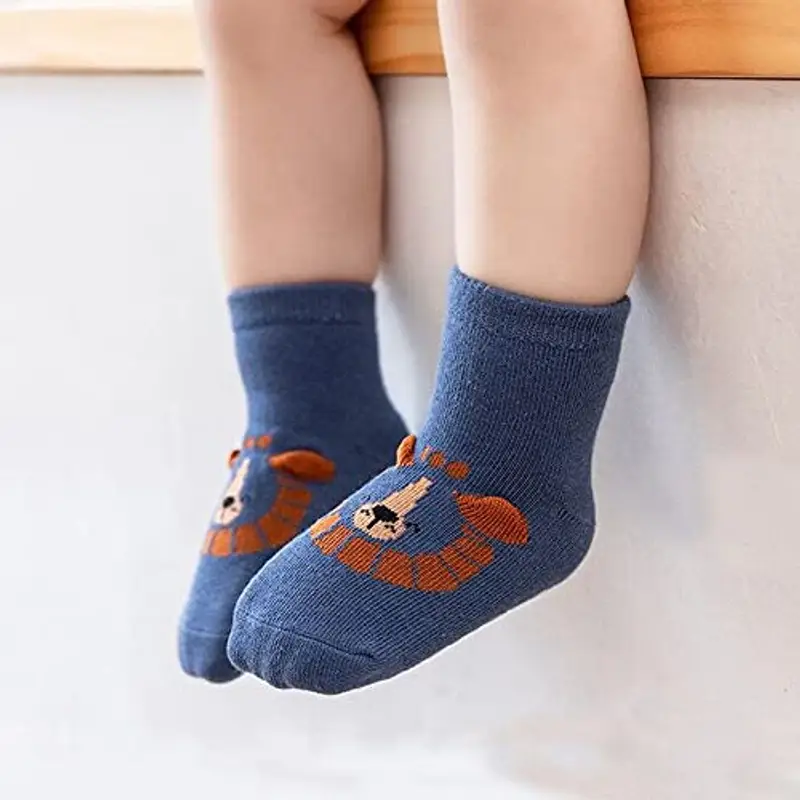 FedMois 6 paia calzini antiscivolo in cotone bimbi bambini motivi animali, Orso, 0-1 anno miniatura 3