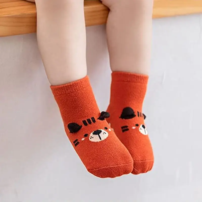 FedMois 6 paia calzini antiscivolo in cotone bimbi bambini motivi animali, Orso, 1-3 anni miniatura 2