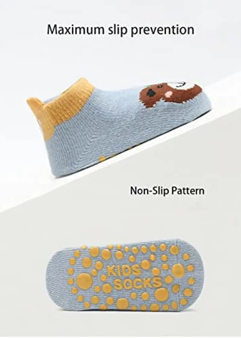 FedMois 6 paia calzini antiscivolo in cotone bimbi bambini motivi animali, Panda, 0-1 anno miniatura 2